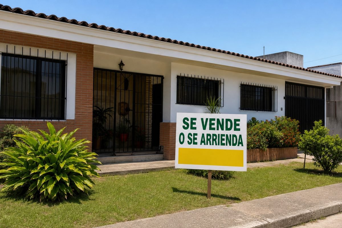 Casa con letrero de se vende o se arrienda