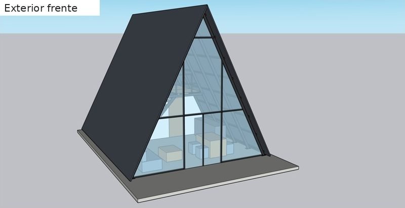 Cabaña alpina grande 6 × 8 m · mezzanine y alcoba abajo