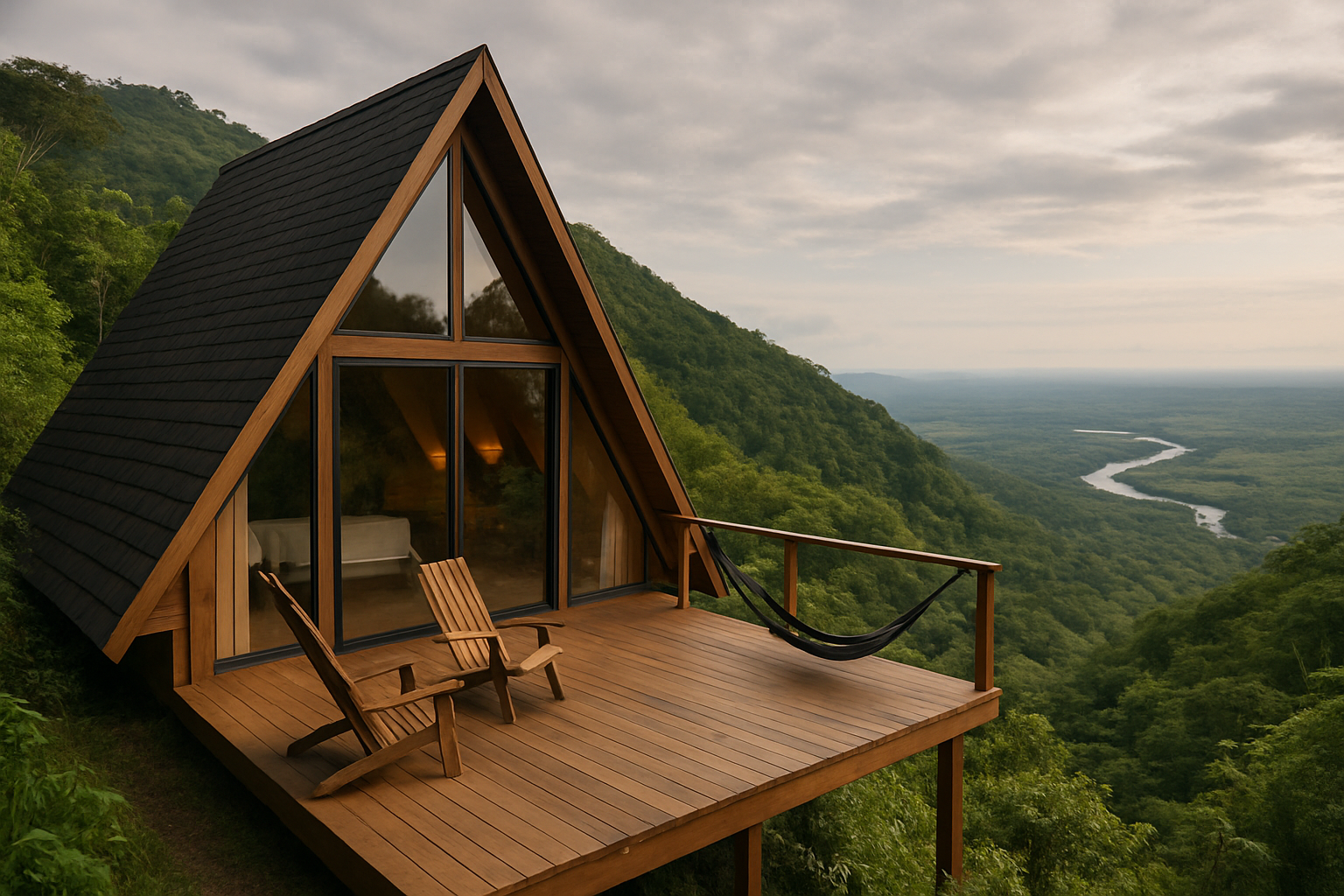 Terraza-mirador con vista al llano y al río